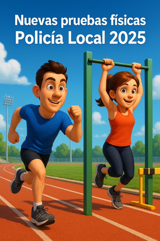 Ilustración de carrera y dominadas para las pruebas físicas de Policía Local de 2025