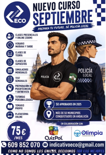 Cartel del curso de septiembre de Indicativo Eco para preparar Policía Local
