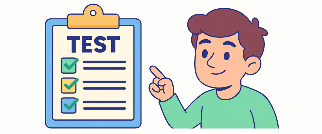 Ilustración de un estudiante repasando preguntas tipo test